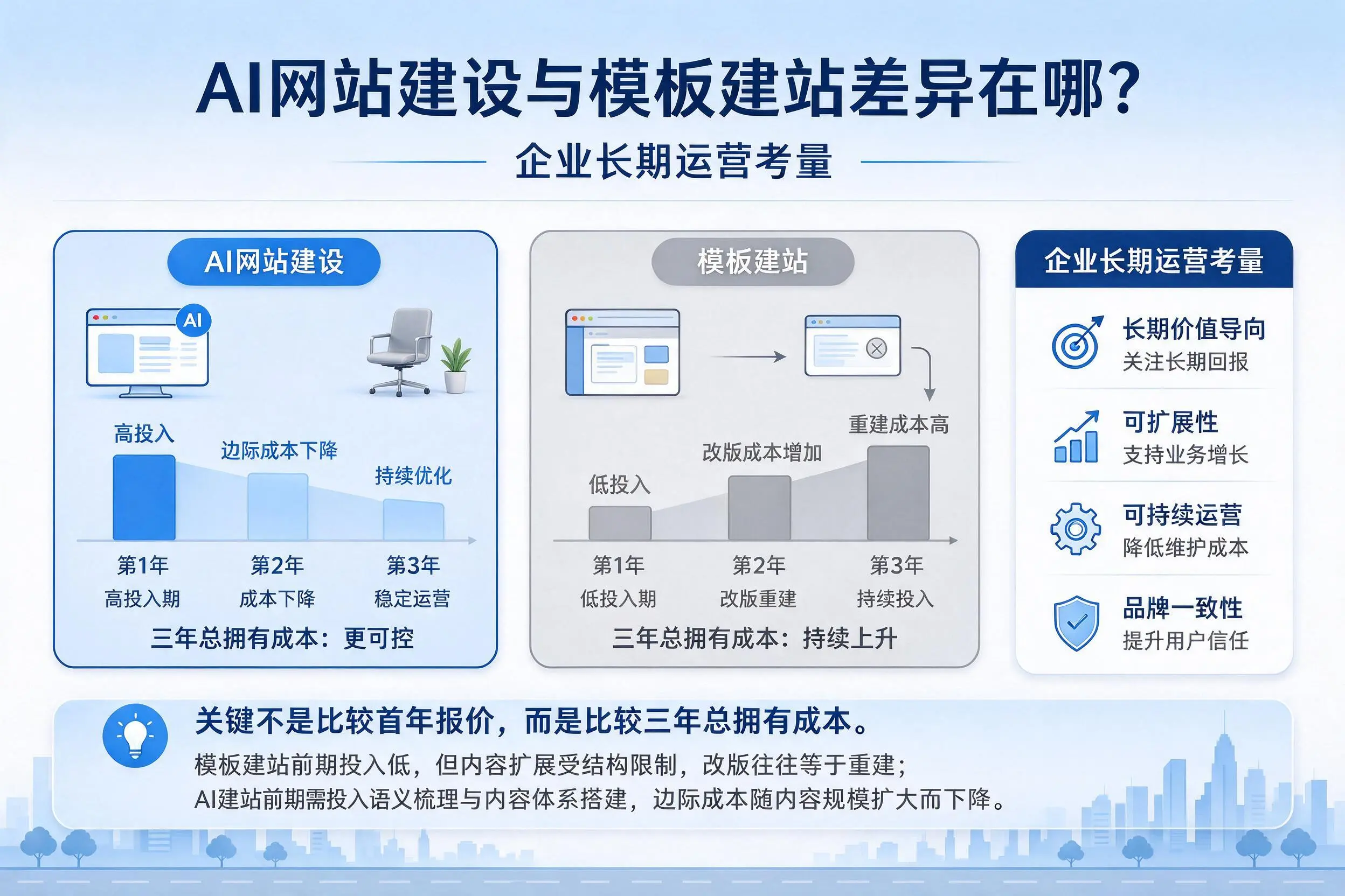 AI网站建设与模板建站差异在哪？平凉企业长期运营考量